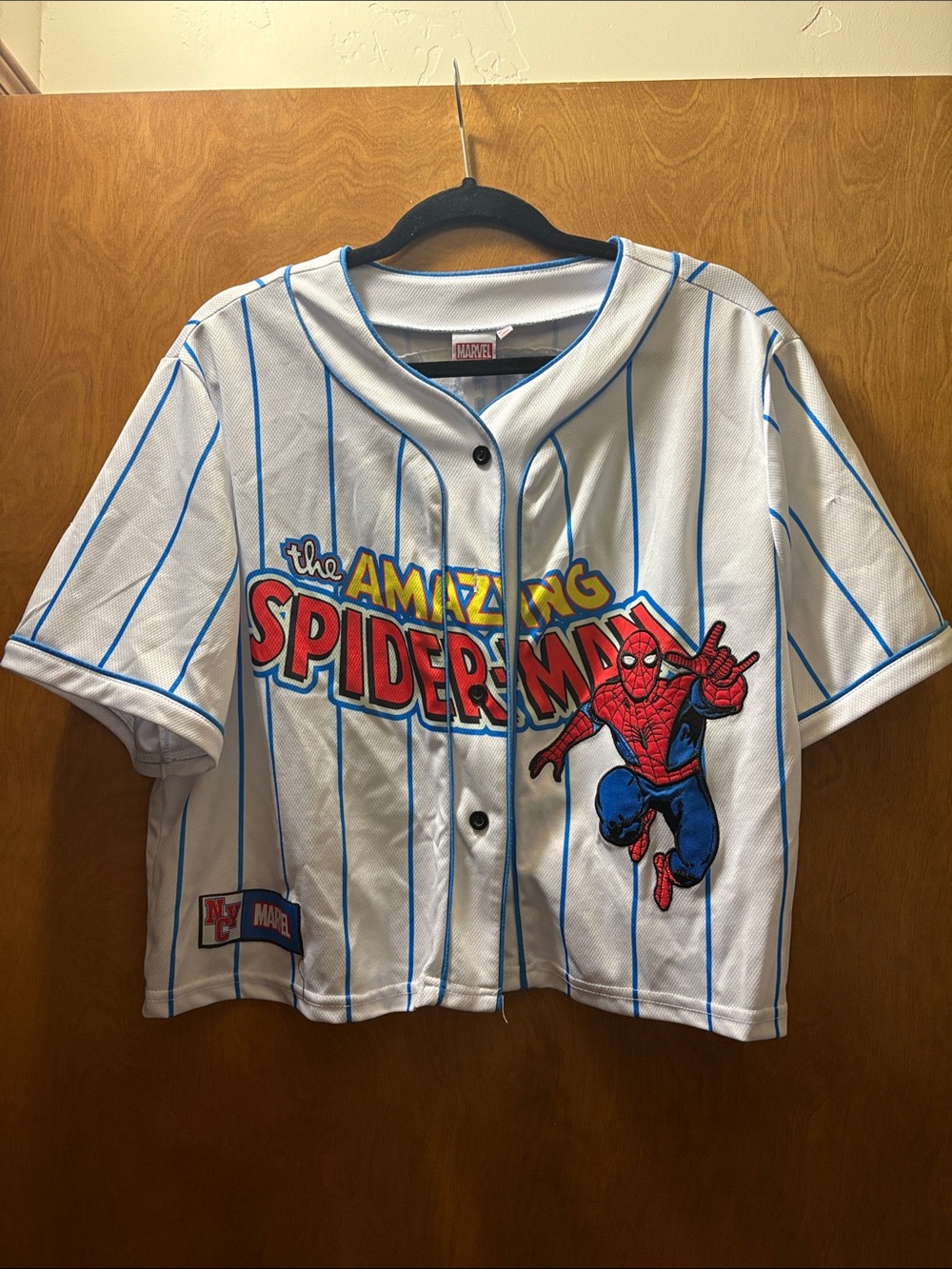 Marvel White & Blue Pinstripe Spider-Man Baseball Jersey